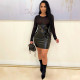 New style long-sleeved round neck mesh stitching PU leather dress