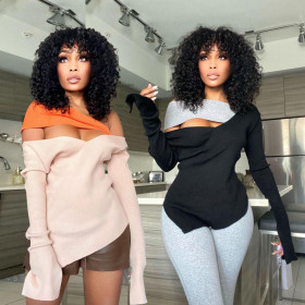 Women's autumn and winter new products fashionable and popular sexy stitching irregular blouse