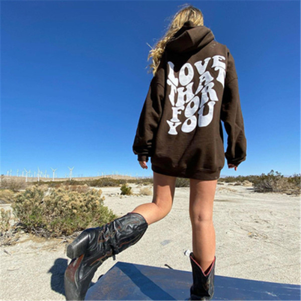 New autumn and winter women's clothing Y2K street retro printed letters loose sweater jacket