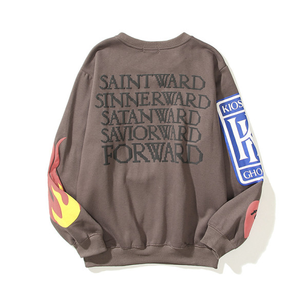 New autumn and winter Kanye Kanye smiley letters foam printing pullover sweater couple round neck jacket