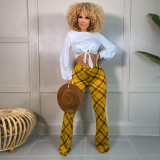 New Women's Casual Straight Pants Fashion Printed Plaid Pants