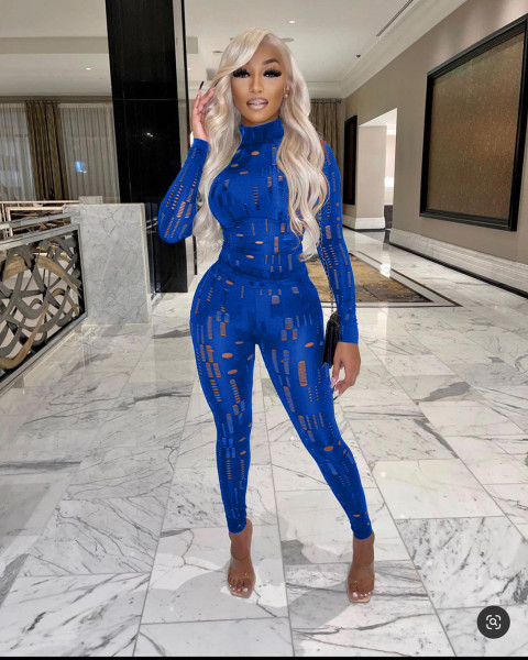 Women's fashion casual knitting hole 4-color two-piece suit