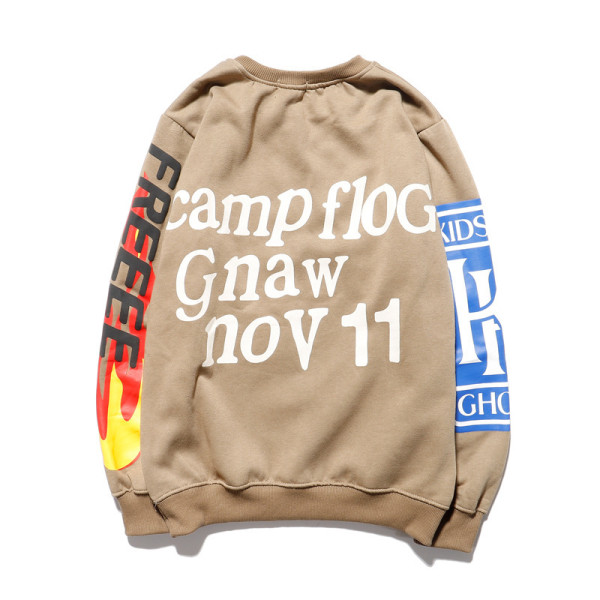 New autumn and winter Kanye Kanye smiley letters foam printing pullover sweater couple round neck jacket