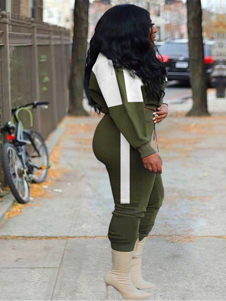 New fashion casual sweater stitching sports two-piece suit