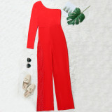 Sexy personality one-shoulder one-sleeve hot diamond jumpsuit