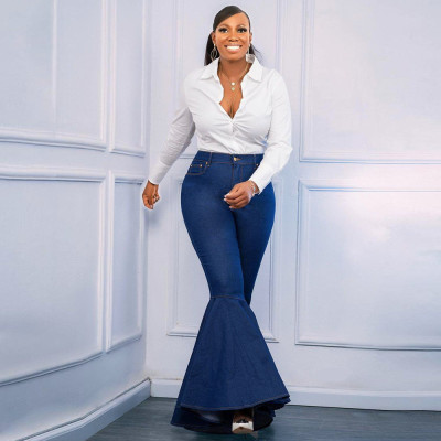 Casual fashion slim-fit denim wide-leg trousers