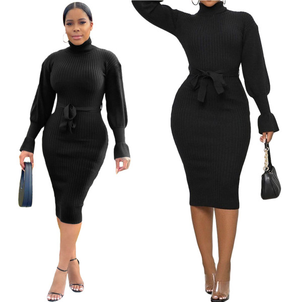 Women's solid color pit strip stitching de velvet double-layer thread dress (including belt)