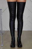 Ladies long elastic low thick heel women boots