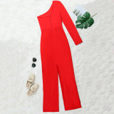 Sexy personality one-shoulder one-sleeve hot diamond jumpsuit