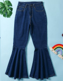 Casual fashion slim-fit denim wide-leg trousers