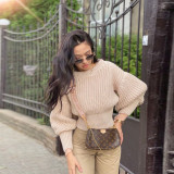 Explosive style long-sleeved knitted women's solid color thick needle loose warm sweater