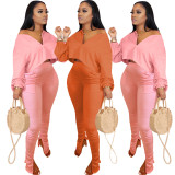 Women's fashion casual cute fold split two-piece suit