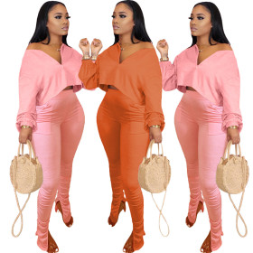 Women's fashion casual cute fold split two-piece suit