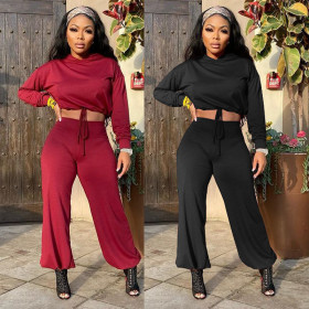 Fashion casual hooded tie band loose two-piece suit