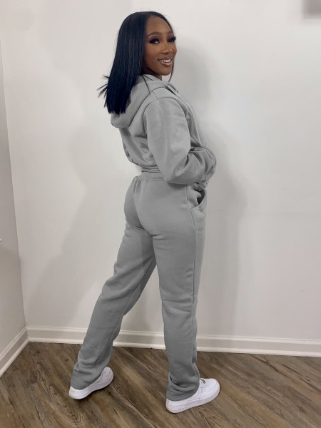 Women's solid color sweater fabric sports and leisure two-piece suit