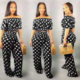 Fashion new one-neck polka dot two-piece wide-leg pants
