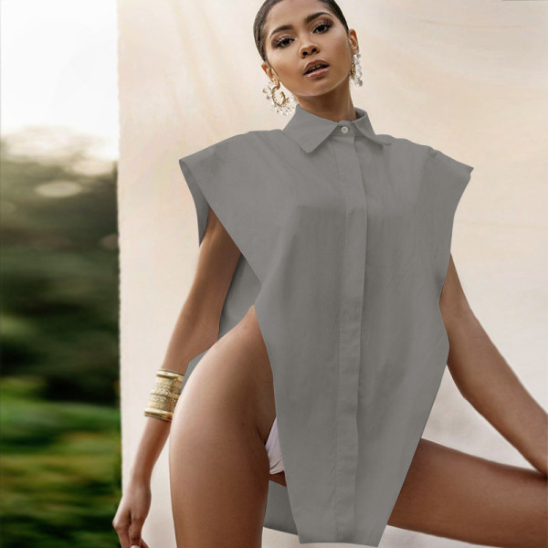 Fashionable temperament showing shoulder loose shirt vest design sense solid color sexy vest women