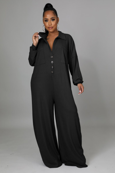New women's fashion stitching casual loose wide-leg jumpsuit
