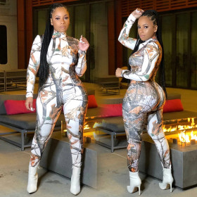 New leaf digital printing long-sleeved one-piece trousers casual suit
