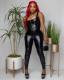 Women's sexy two-piece vest pleated faux leather pants suit nightclub outfit