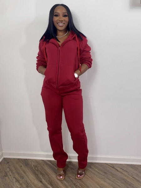 Women's solid color sweater fabric sports and leisure two-piece suit