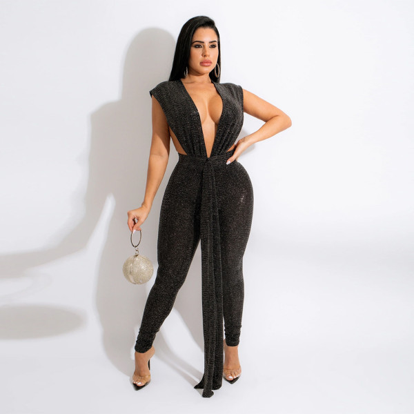 Sequin tight-fitting lace-up fashion sexy women's jumpsuit