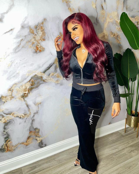 Women's Fashion Korean Velvet Fashion Letter Embroidered Sports Casual Flared Pants Set