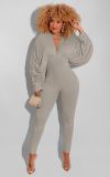 New high elastic solid color bat sleeve jumpsuit