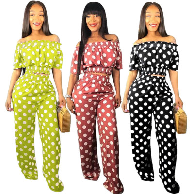 Fashion new one-neck polka dot two-piece wide-leg pants