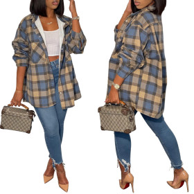 Women's loose outdoor casual plaid printed shirt jacket
