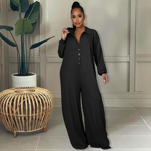 New women's fashion stitching casual loose wide-leg jumpsuit
