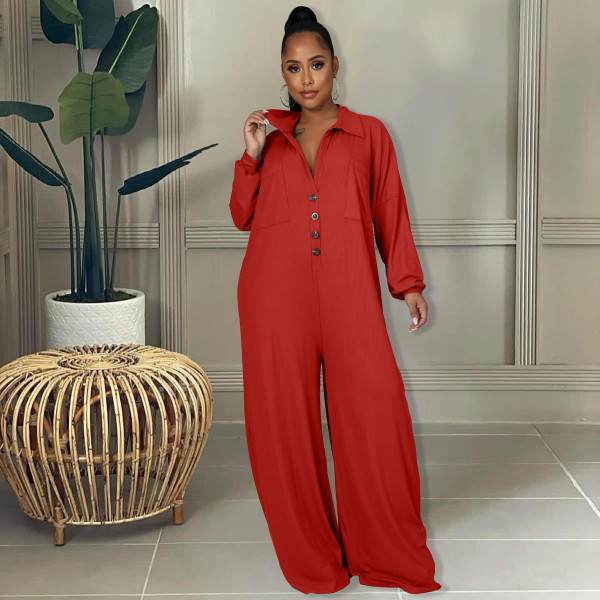 New women's fashion stitching casual loose wide-leg jumpsuit