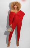 New high elastic solid color bat sleeve jumpsuit