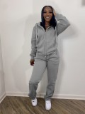 Women's solid color sweater fabric sports and leisure two-piece suit