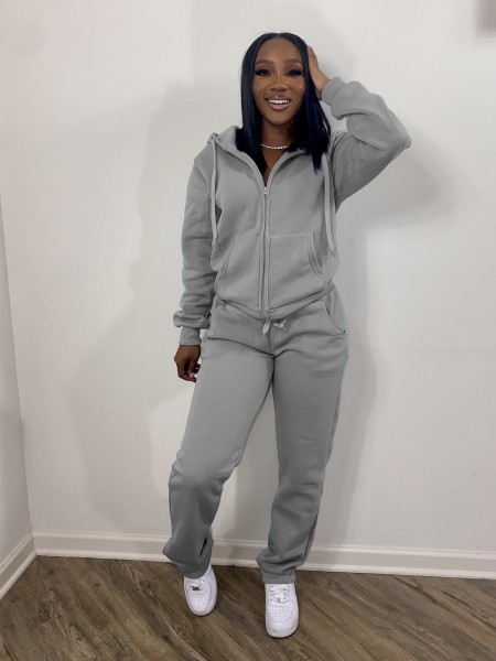 Women's solid color sweater fabric sports and leisure two-piece suit