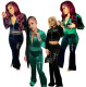 Women's Fashion Korean Velvet Fashion Letter Embroidered Sports Casual Flared Pants Set