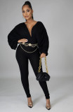 New high elastic solid color bat sleeve jumpsuit