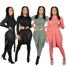 Women's Solid Color Personality Dovetail Fashion Hooded Long Sleeve Hanging Stripe Suit