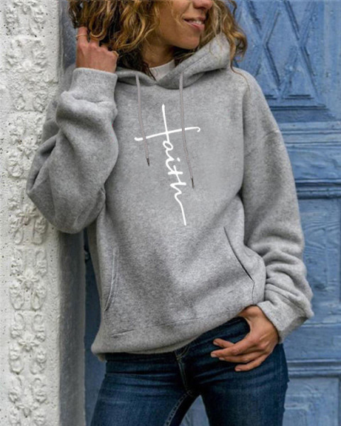 Personalized DIY Hooded Solid Color Double Pocket Printed Sweatshirt