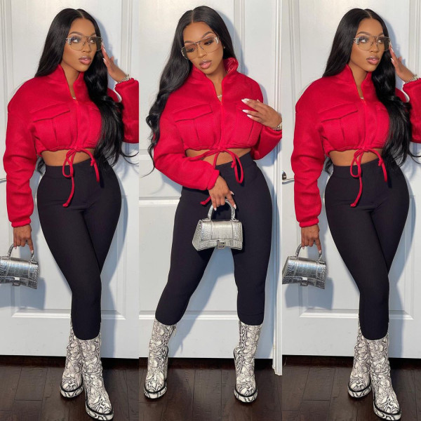 Personalized drawstring zipper casual jacket
