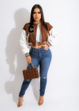 Paneled ribbed zip alphabet baseball shirt