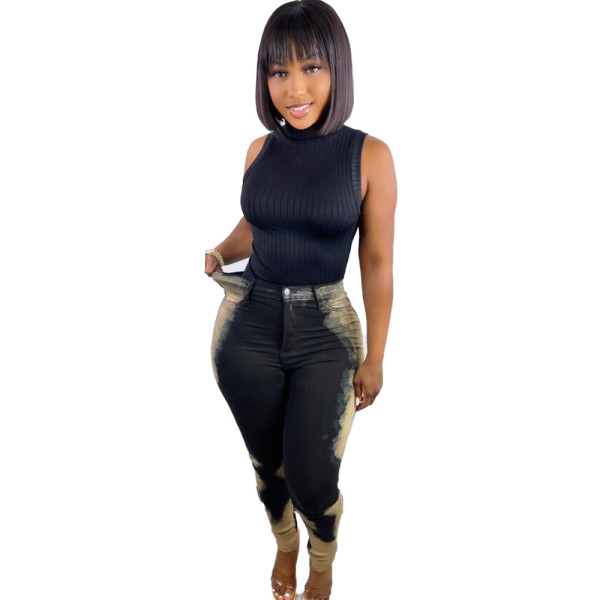 New style women's denim casual women's trousers with pockets nightclub