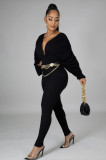 New high elastic solid color bat sleeve jumpsuit