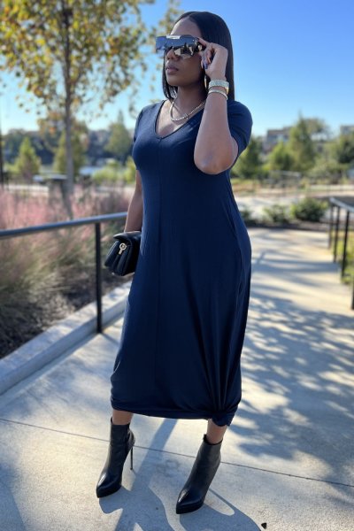Women's clothing, imitation cotton, casual home pure color dress, one shoulder, pocket