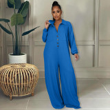 New women's fashion stitching casual loose wide-leg jumpsuit