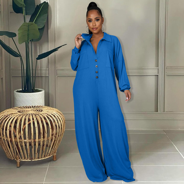 New women's fashion stitching casual loose wide-leg jumpsuit