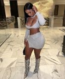 Women's long-sleeved slim knit vest temperament commuter sexy split skirt three-piece suit