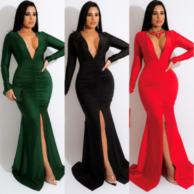 Sexy V-neck slim wrap hip skirt nightclub wear