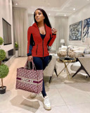 Hooded color contrast stitching pocket zipper leisure sports suit