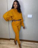 Women's waffle solid color casual loose stretch suit two-piece suit